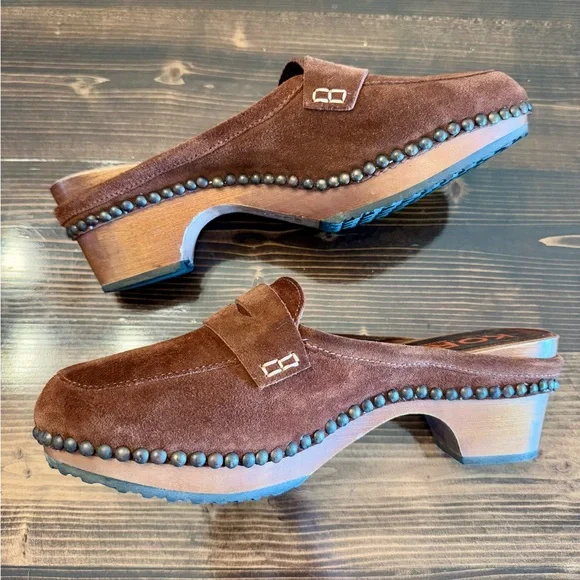 KORS Michael Kors Brown Suede Stud-Trim Clog Mules Made in Italy Size 9 - Picture 2 of 8